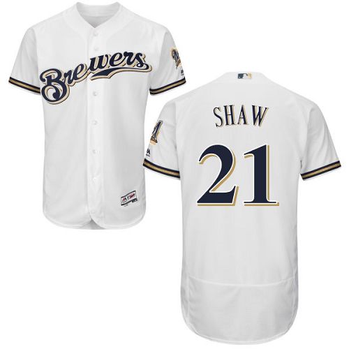 Brewers #21 Travis Shaw White Flexbase Authentic Collection Stitched MLB Jersey